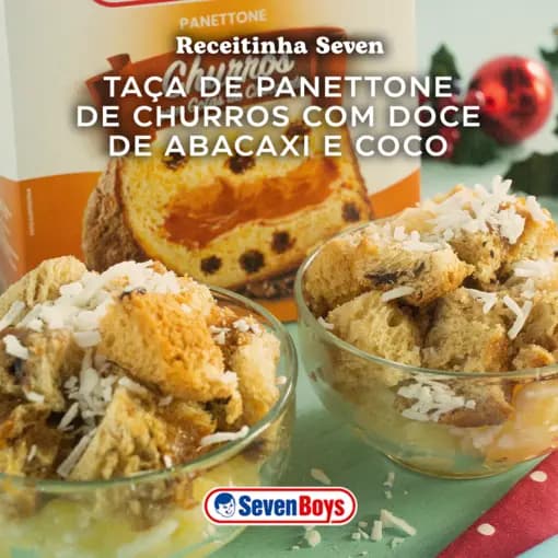 Taça de panettone de churros com doce de abacaxi e coco